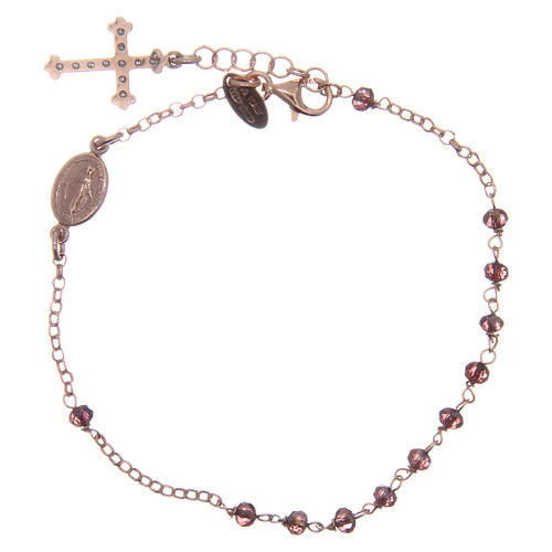 AMEN bracelet in pink 925 silver with purple crystals and cross-shaped charm decorated with white rhinestones 2