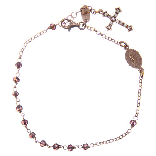 AMEN bracelet in 925 silver rose with medal cross with white zirconia stone 1