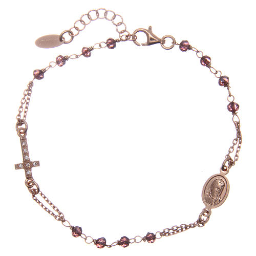 Armband AMEN rosa Silber 925 violetten Kristalle und Kreuz mit Zirkonen 1