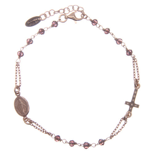 Armband AMEN rosa Silber 925 violetten Kristalle und Kreuz mit Zirkonen 2