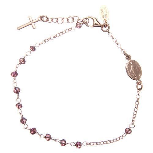 AMEN bracelet in pink 925 silver with purple crystals and cross-shaped charm decorated with white rhinestones 2