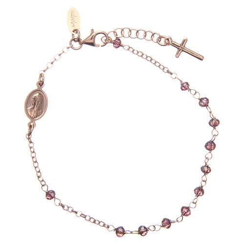 Bransoletka AMEN srebro 925 rose' kryształy fioletowe charm krzyż 1