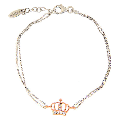 AMEN bracelet in 925 silver with rose gold crown with white zirconia 1