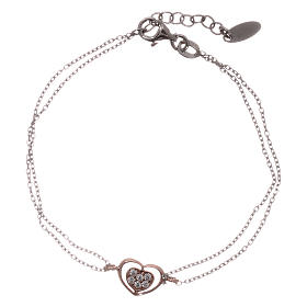 AMEN bracelet in pink rhodium-plated 925 silver with heart and white rhinestones