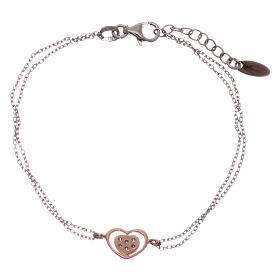 AMEN bracelet in pink rhodium-plated 925 silver with heart and white rhinestones