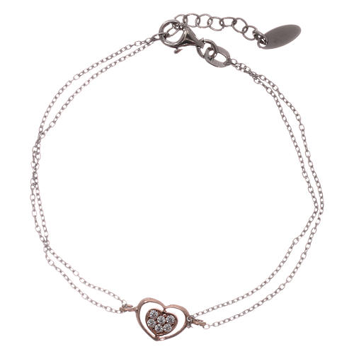 AMEN bracelet in pink rhodium-plated 925 silver with heart and white rhinestones 1