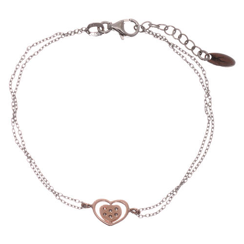 AMEN bracelet in pink rhodium-plated 925 silver with heart and white rhinestones 2