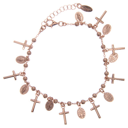 AMEN bracelet in pink 925 silver with cross and medal with Our Lady of Miracles 1