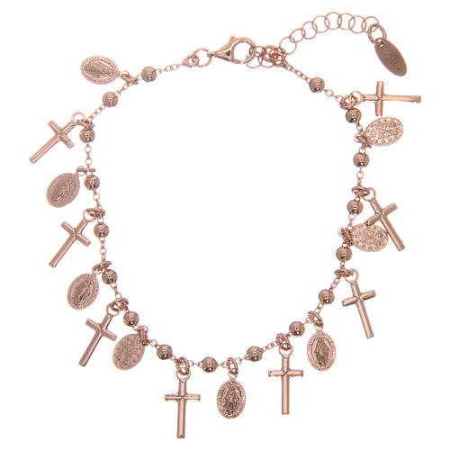 AMEN bracelet in pink 925 silver with cross and medal with Our Lady of Miracles 2