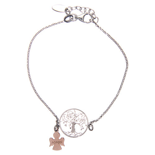 AMEN bracelet in pink rhodium-plated 925 silver with tree of life 2