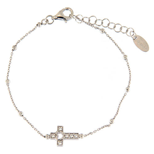 AMEN bracelet in rhodium-plated 925 silver with white rhinestones 1