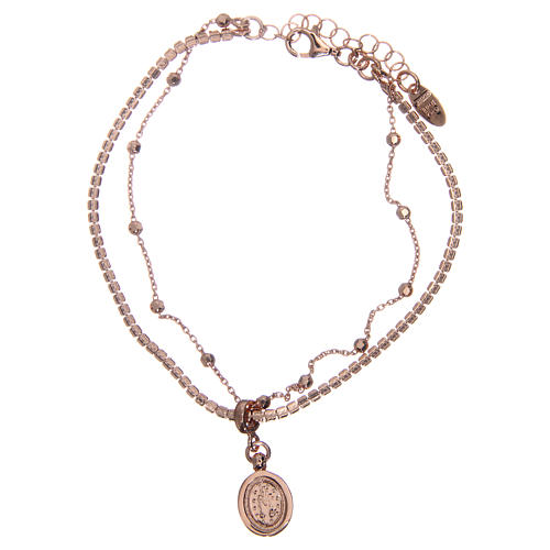 AMEN bracelet in pink 925 silver with black rhinestones and medal with Our Lady of Miracles 2