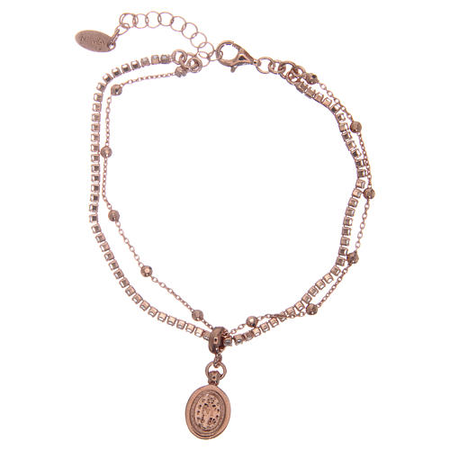 AMEN bracelet in pink 925 silver with white rhinestones and medal with Our Lady of Miracles 2