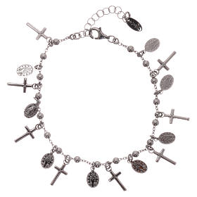 AMEN bracelet in rhodium plated 925 silver withcross and a medal with Our Lady of Miracles