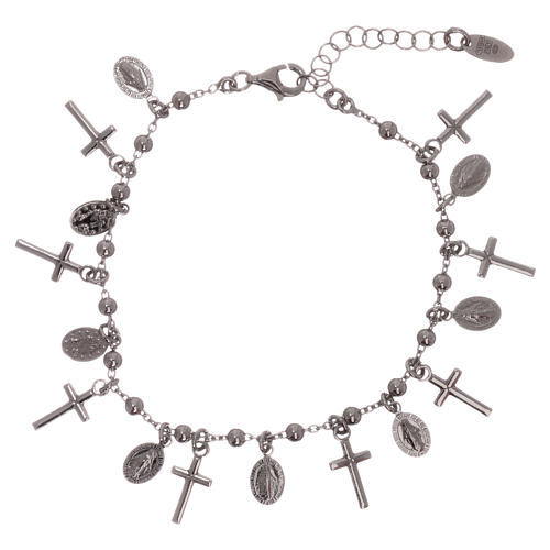 AMEN bracelet in rhodium plated 925 silver withcross and a medal with Our Lady of Miracles 1