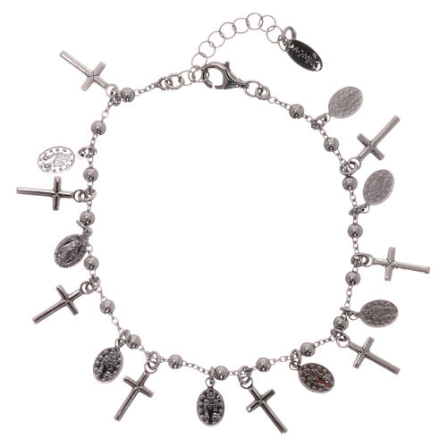 AMEN bracelet in rhodium plated 925 silver withcross and a medal with Our Lady of Miracles 2