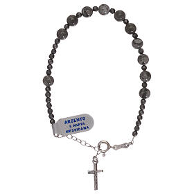 Rosary bracelet in agate and rhodium-plated hematite beads