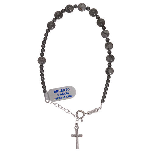 Rosary bracelet in agate and rhodium-plated hematite beads 1