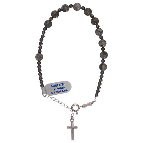 Rosary bracelet in agate with hematite rhodium beads 1