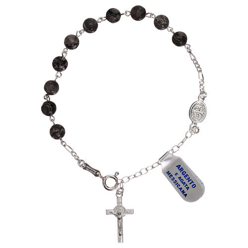 Armband Rosenkranz St. Benedikt aus 925er Silber und Achat 1