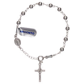 Rosary bracelet with Saint Benedict cross charm, 925 silver