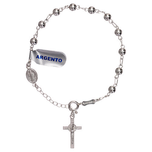 Rosary bracelet with Saint Benedict cross charm, 925 silver 1