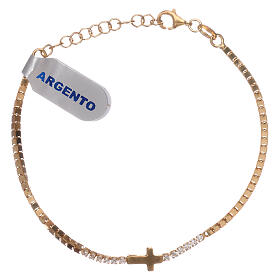 Bracelet with cross in golden 925 silver with white rhinestones