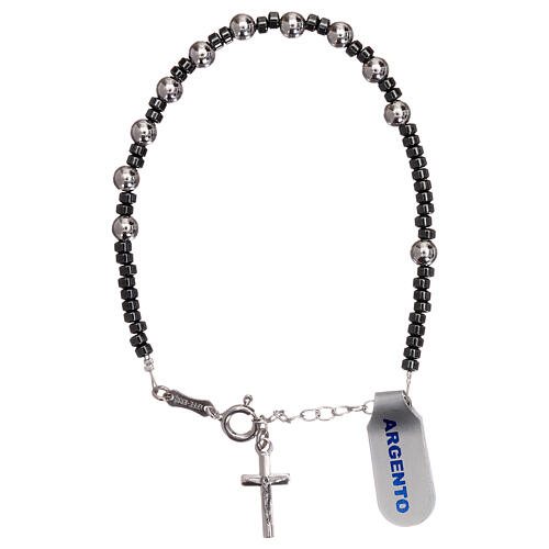 Rosary bracelet in silver and grey hematites 1