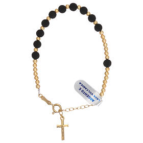 Bracelet with gold plated cross and single decade rosary of volcanic stone