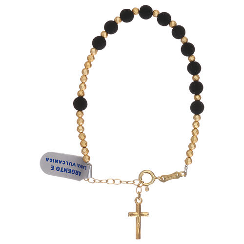 Bracelet with gold plated cross and single decade rosary of volcanic stone 2