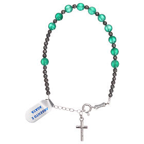 Bracelet with cross of 925 silver and single decade rosary of green agate