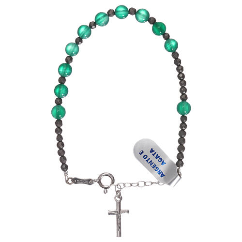 Bracelet with cross of 925 silver and single decade rosary of green agate 1