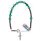 Bracelet with cross of 925 silver and single decade rosary of green agate s1