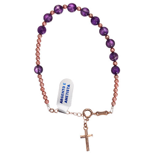 Armband Kreuz aus 925er Silber in rosé mit Amethysten 2