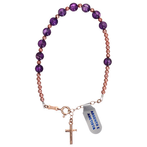 Bracelet with cross of pink 925 silver and single decade rosary of amethyst 1