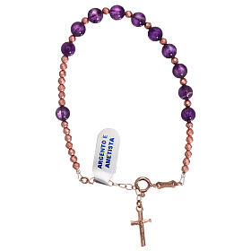 Cross bracelet in 925 rose silver with decade amethyst beads