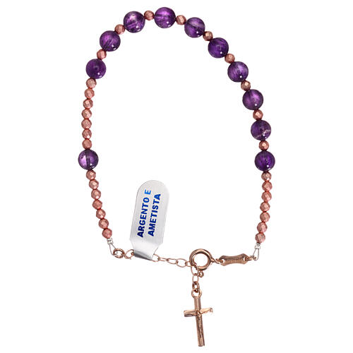Cross bracelet in 925 rose silver with decade amethyst beads 2