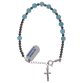 Bracelet with cross of 925 silver and single decade rosary of angelite