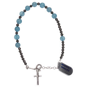 Bracelet with cross of 925 silver and single decade rosary of angelite