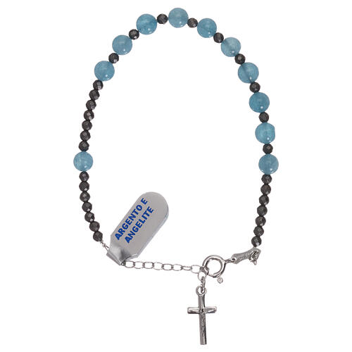 Bracelet with cross of 925 silver and single decade rosary of angelite 1