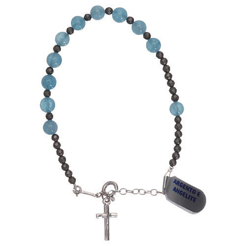 Bracelet with cross of 925 silver and single decade rosary of angelite 2