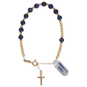 Bracelet with gold plated 925 silver cross and lapis lazuli single decade rosary