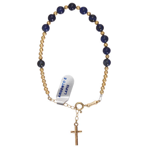 Bracelet with gold plated 925 silver cross and lapis lazuli single decade rosary 2