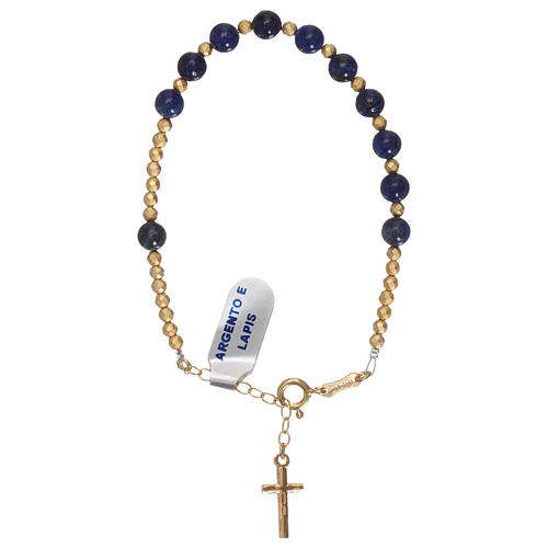 Bracelet croix argent 925 doré et dizainier en lapis-lazuli 2