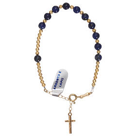 Cross bracelet in 925 silver gold with lapis decade beads
