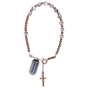Bracelet with pink cross and white strass single decade rosary