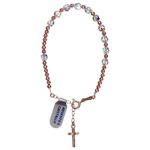 Bracelet with pink cross and white strass single decade rosary 2