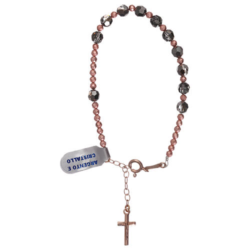 Bracelet with pink 925 silver cross and grey strass single decade rosary 1