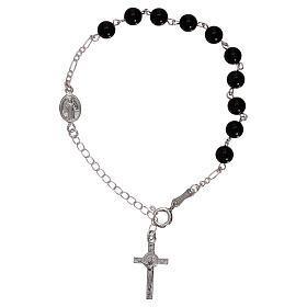 Rosary bracelet with St Benedict's pater, 925 silver and onyx