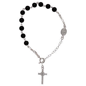 Rosary bracelet with St Benedict's pater, 925 silver and onyx